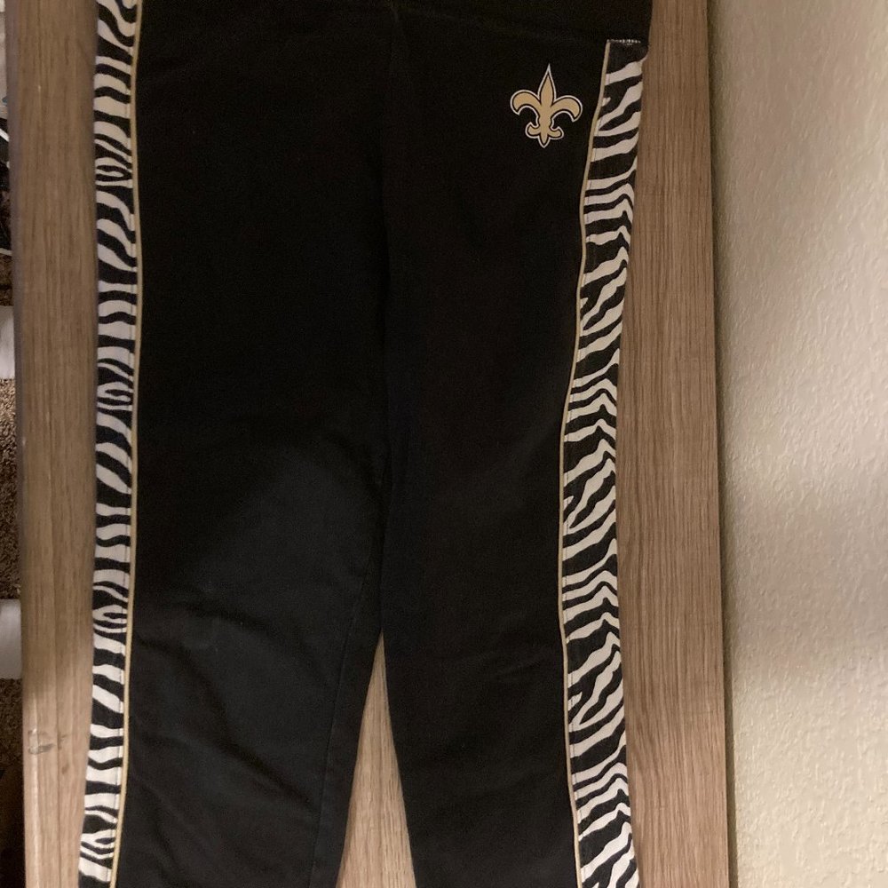 New Orleans Saints Black Yoga Pants Leggings Girls 12/14 Zebra Stripe NFL